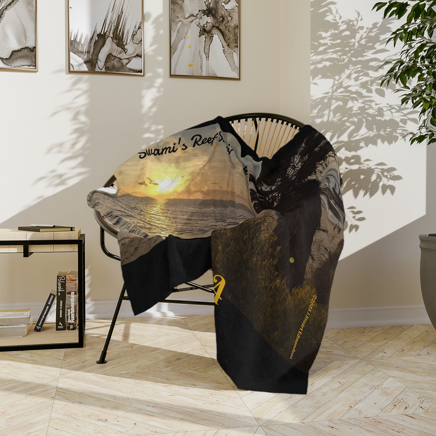 Swamis Vibe Encinitas California JSE Designs Surfer Sunset Blanket #3. Cozy Velveteen Blanket | Beach Sunset Decor, California Theme, Travel Souvenir, Gift for Surf Lovers, Home Comfort, Warm Throw