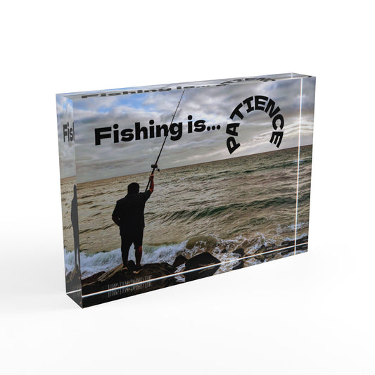 Swamis Vibe Surf and Sunsets 3D Photo Blocks Fishing Is Patience. Ocean Fishing Photo Block, Home Decor, Gift for Fisherman, Coastal Wall Art, Personalized Picture Display, Inspirational Art