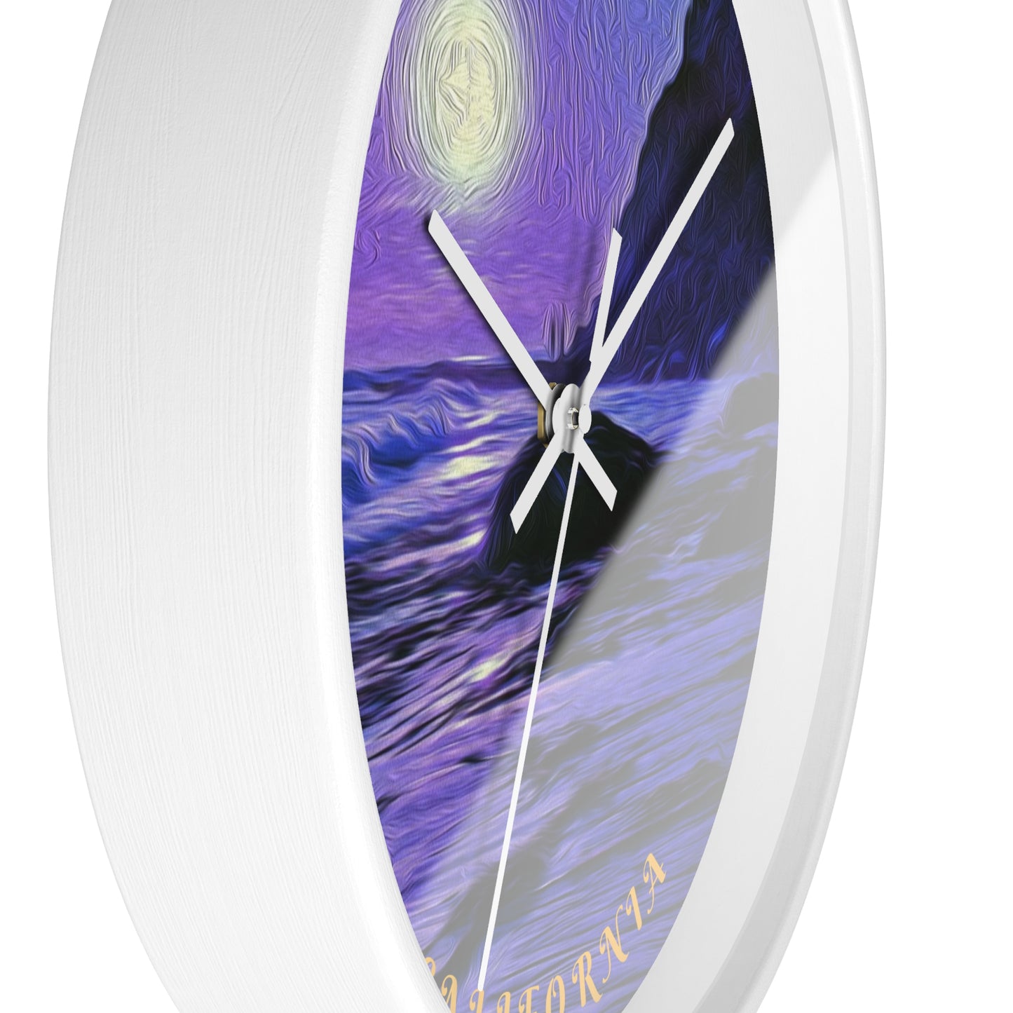 Swamis Vibe Encinitas California JSE Designs Swamis Surfing Sunset Wall Clock #6. Purple Moon - Serene Moonlit Beach Wall Clock | Coastal Home Decor, Nautical Gift, Ocean Lover's Art, Unique Timepiece, Relaxing Atmosphere