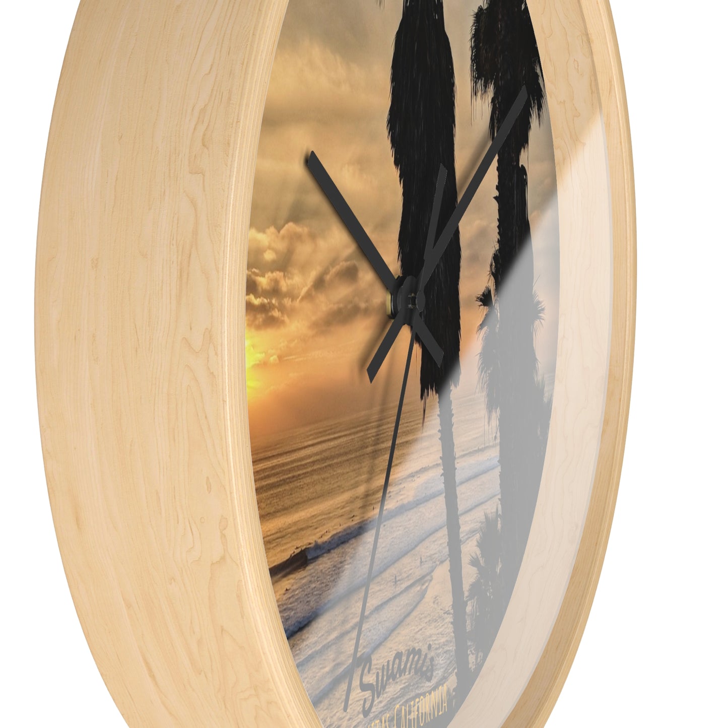 Swamis Vibe Encinitas California JSE Designs Swamis Surfing Sunset Wall Clock #2. Palm Trees Wall Clock, Coastal Decor, Home Wall Art, Beach Vibes, Unique Gift for Beach Lovers