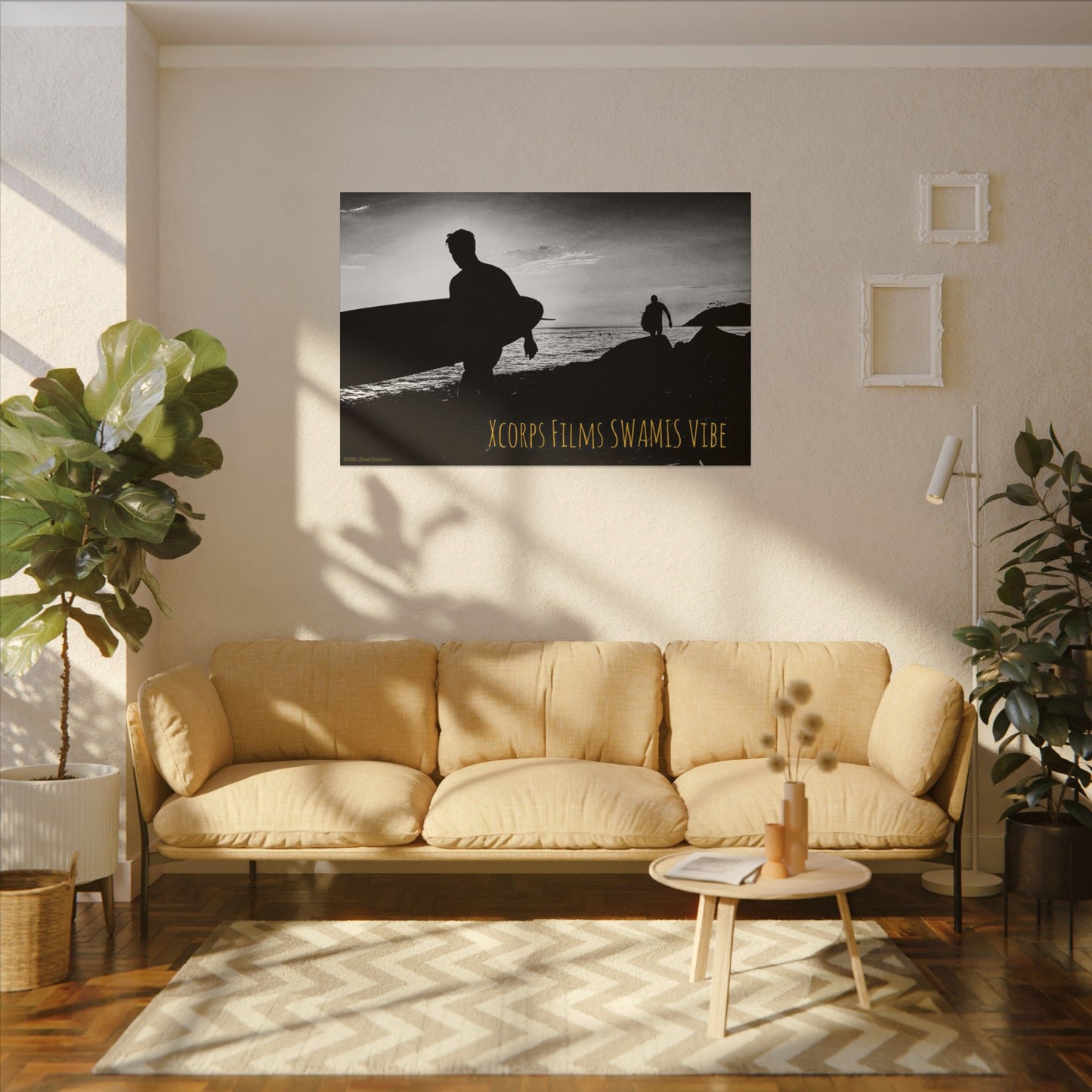 Swamis Vibe Encinitas California JSE Photograph #1029 Swamis Surfers Silhouettes Surfing Art Print, Black-and-White Canvas Wall Decor, Beach Vibe, Surf Culture Home Decoration, Gift for Surfers, Beach Lovers