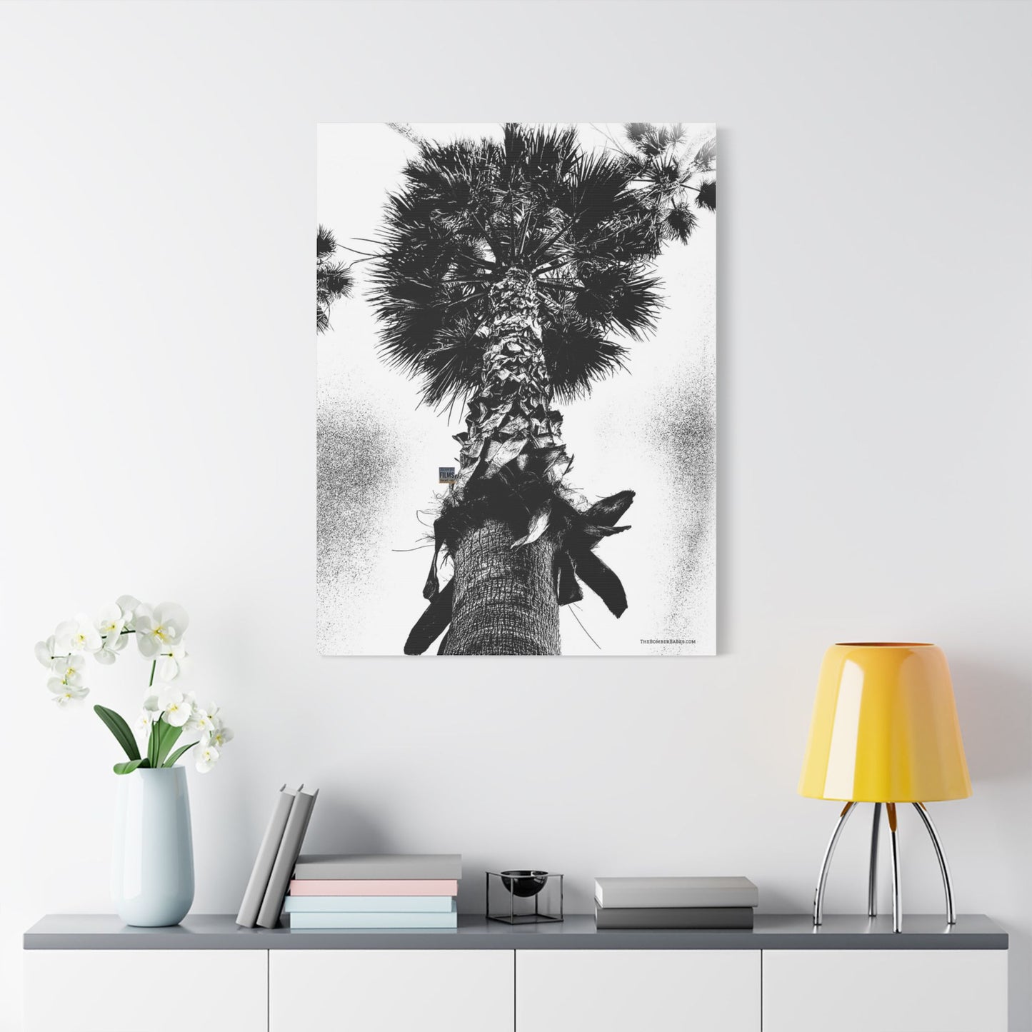 Swamis Vibe Encinitas California JSE Photograph #105 Palm Tree Black and White Palm Tree Canvas Wall Art, Tropical Decor, Botanical Artwork, Modern Home Aesthetic, Gift for Nature Lovers