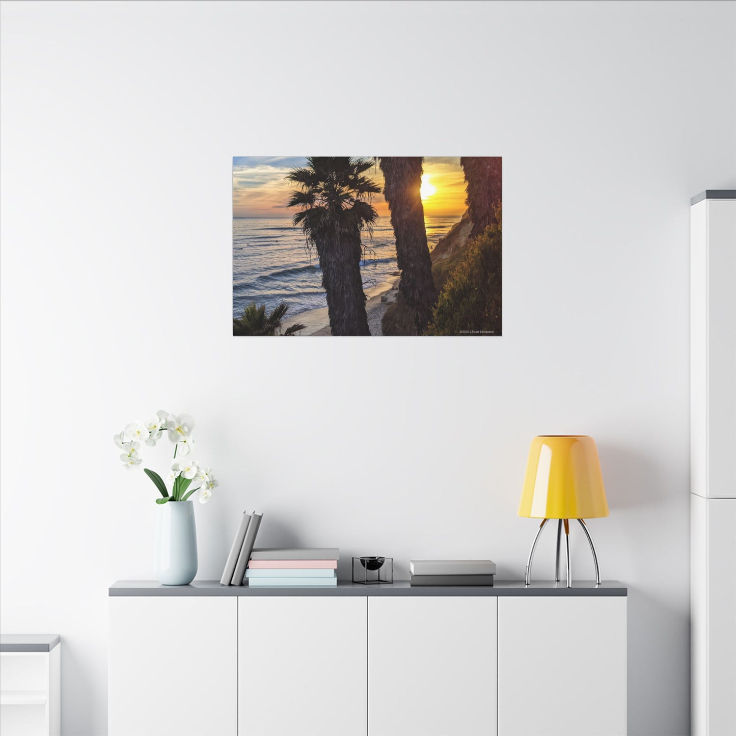 Swamis Vibe Encinitas California JSE Photograph #102 Swamis Sunset Palms and Waves Coastal Sunset Canvas Print, Wall Art, Beach Decor, Home Decor, Nature Wall Art, Tropical Print
