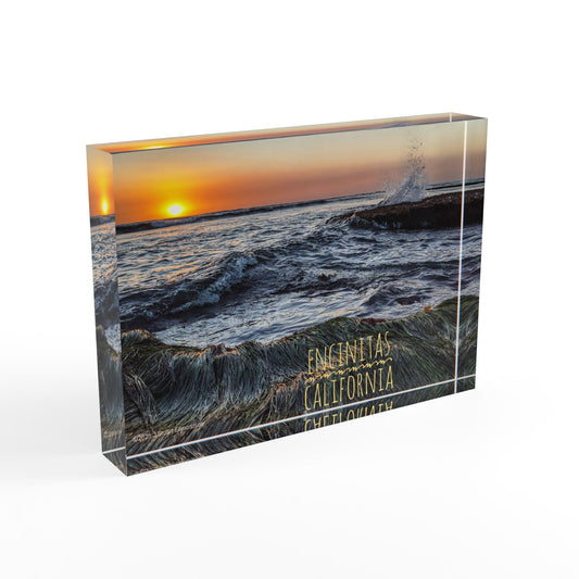 Swamis Reef Surf Park Ocean Sunset #7. Enchanting Encinitas Photo Block - Coastal Home Decor, Beach Themed Gift, Nautical Art Piece, Sunset Wall Art, Ocean Vibes Decoration
