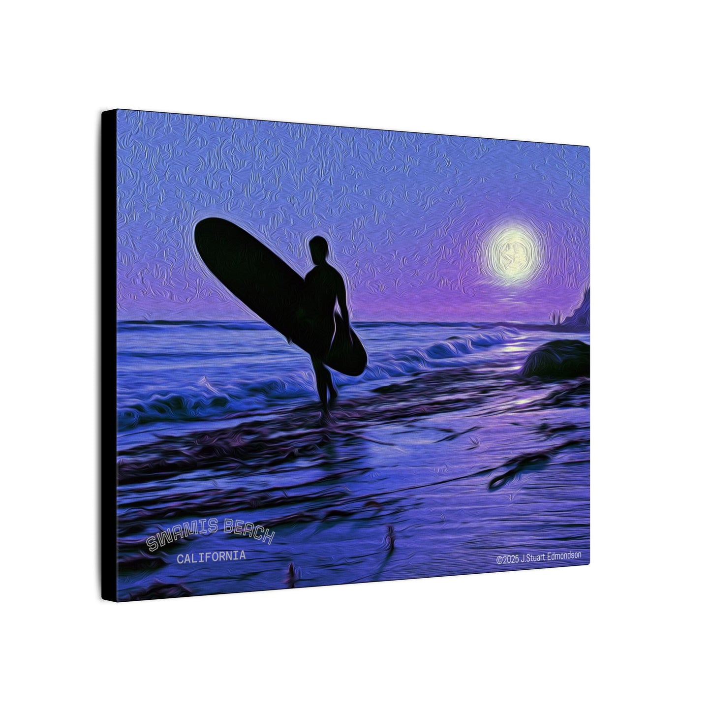 Swamis Vibe Encinitas California JSE Photograph #140 Purple Sunset Surfer Ocean Sunset Surfing Canvas, Beach Wall Art, Surf Decor, Coastal Home Decor, Beach House Wall Art, Perfect Gift for Surf Lovers