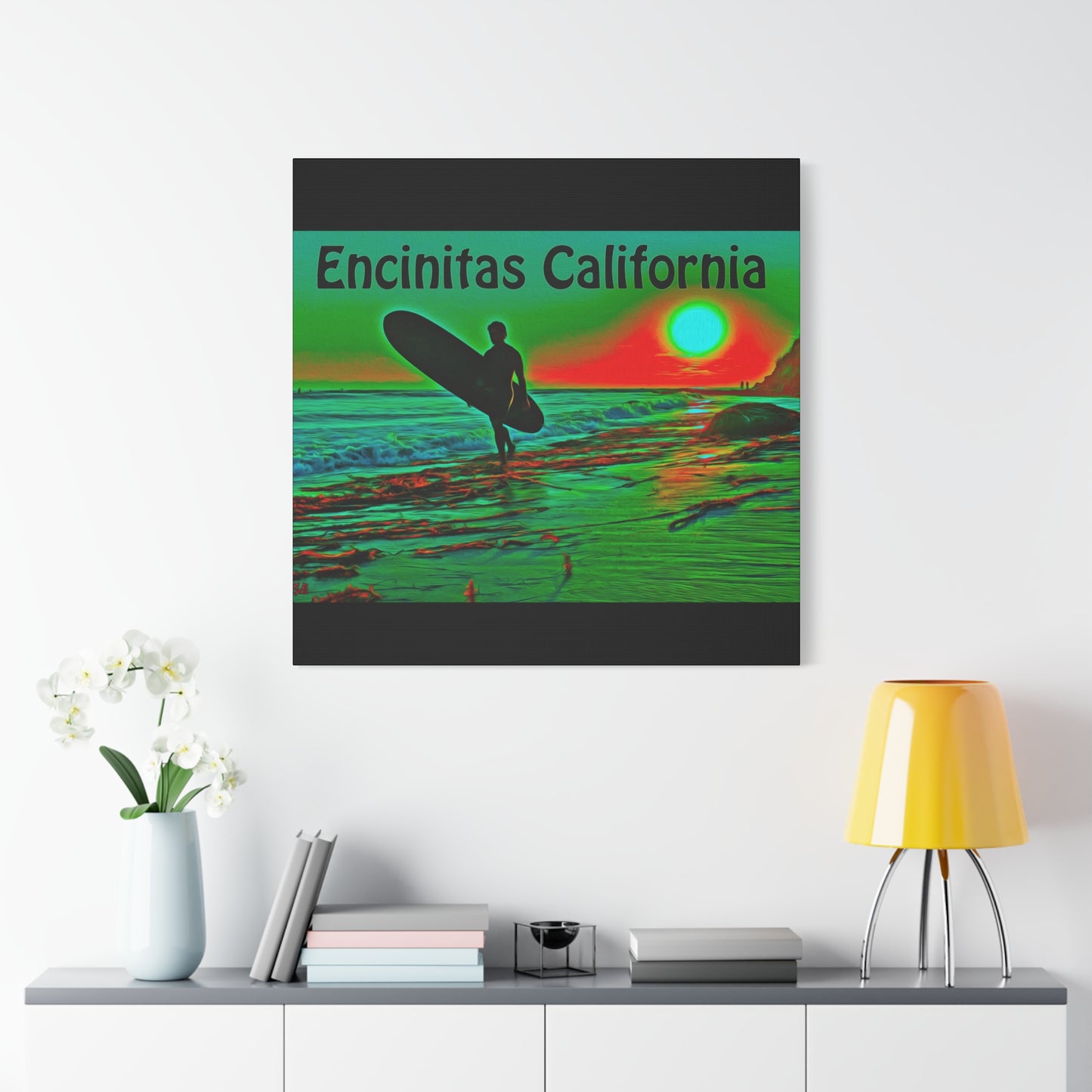 Encinitas California Surf Canvas Art | Coastal Wall Decor, Beach House Gift, Seaside Home Decor, California Art, Surfer Print