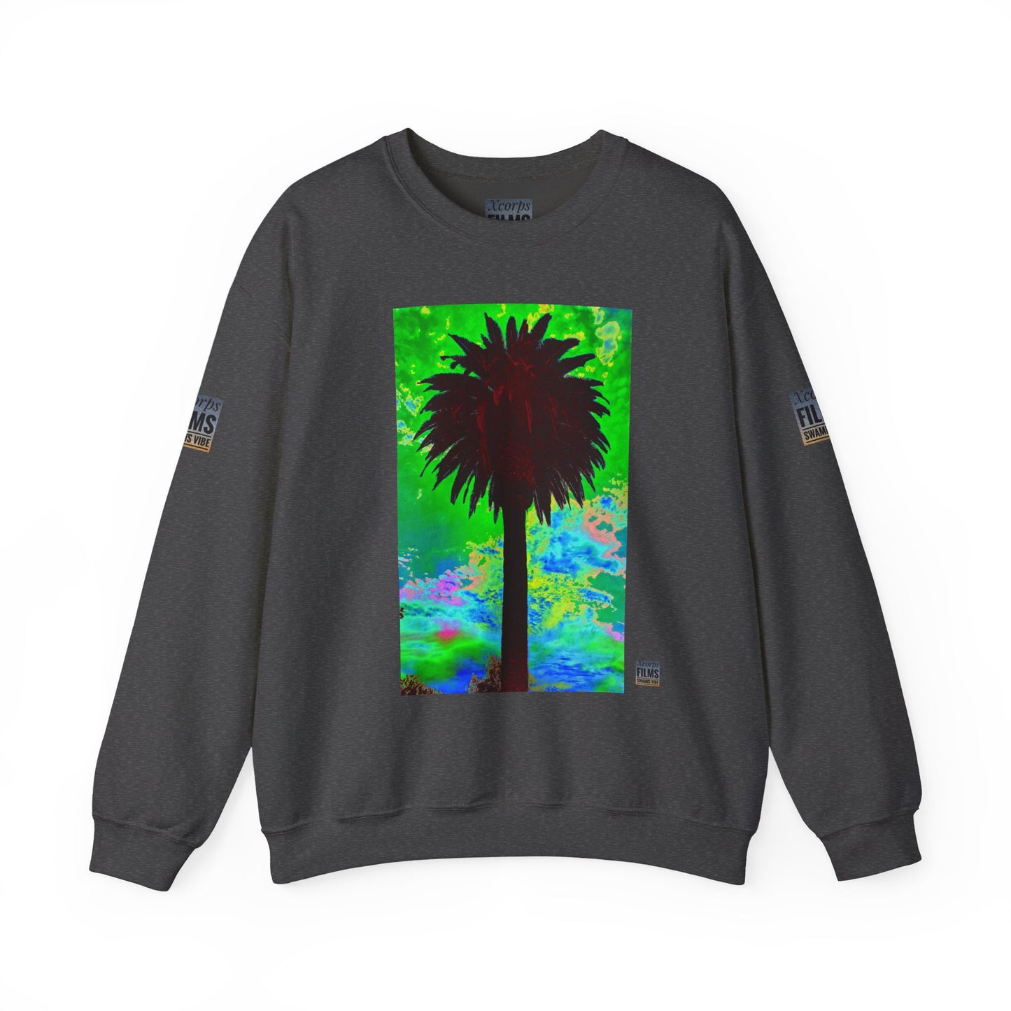Palm Tree Surf Crewneck Sweatshirt - California Surfing Sunset JSE Surf Photo Designs #12525