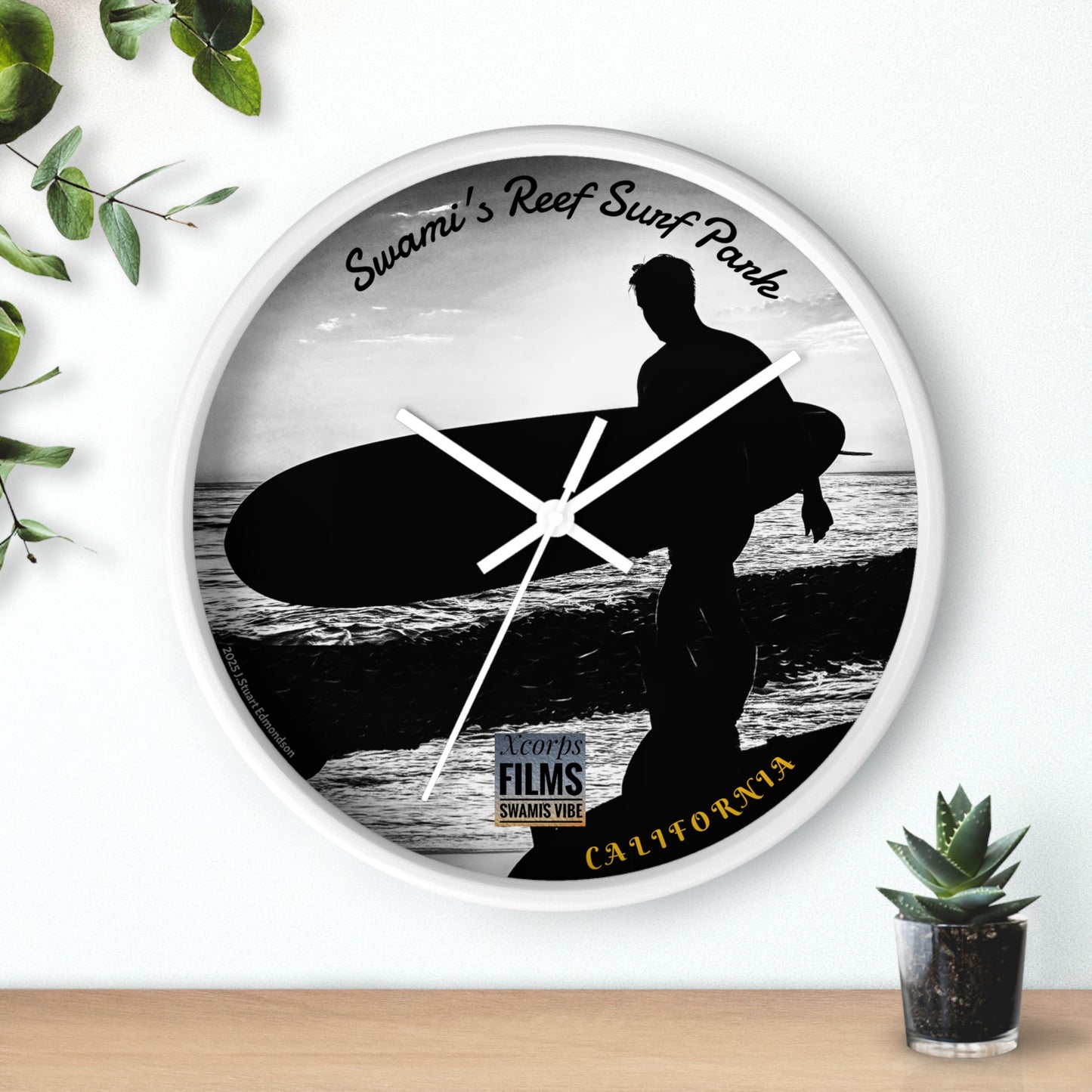 Swamis Vibe Encinitas California JSE Designs Swamis Surfer Silhouette Wall Clock #4. Surf-Inspired Wall Clock, Coastal Decor, Beach House Gift, Surfer's Home Accent, California Vibes, Unique Timepiece