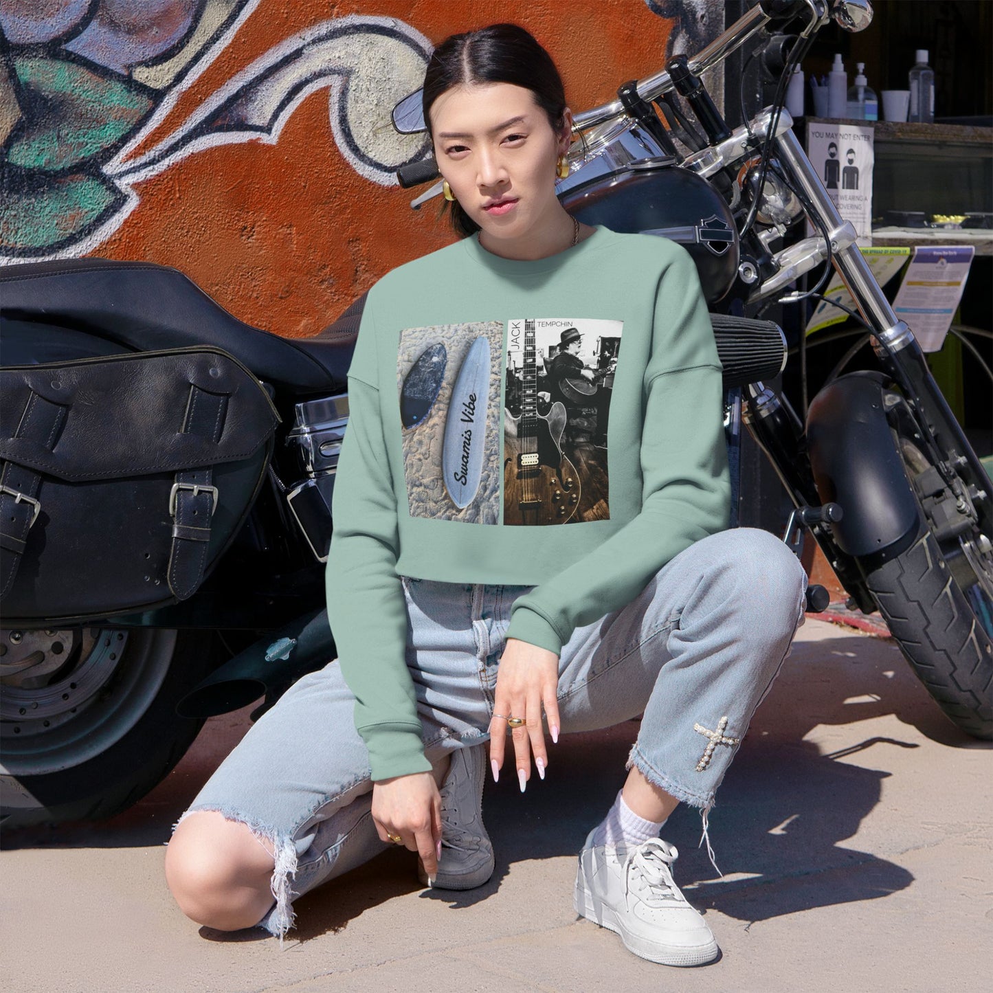 Swamis Vibe Cropped Sweatshirt — California Music Surf Sunset Design