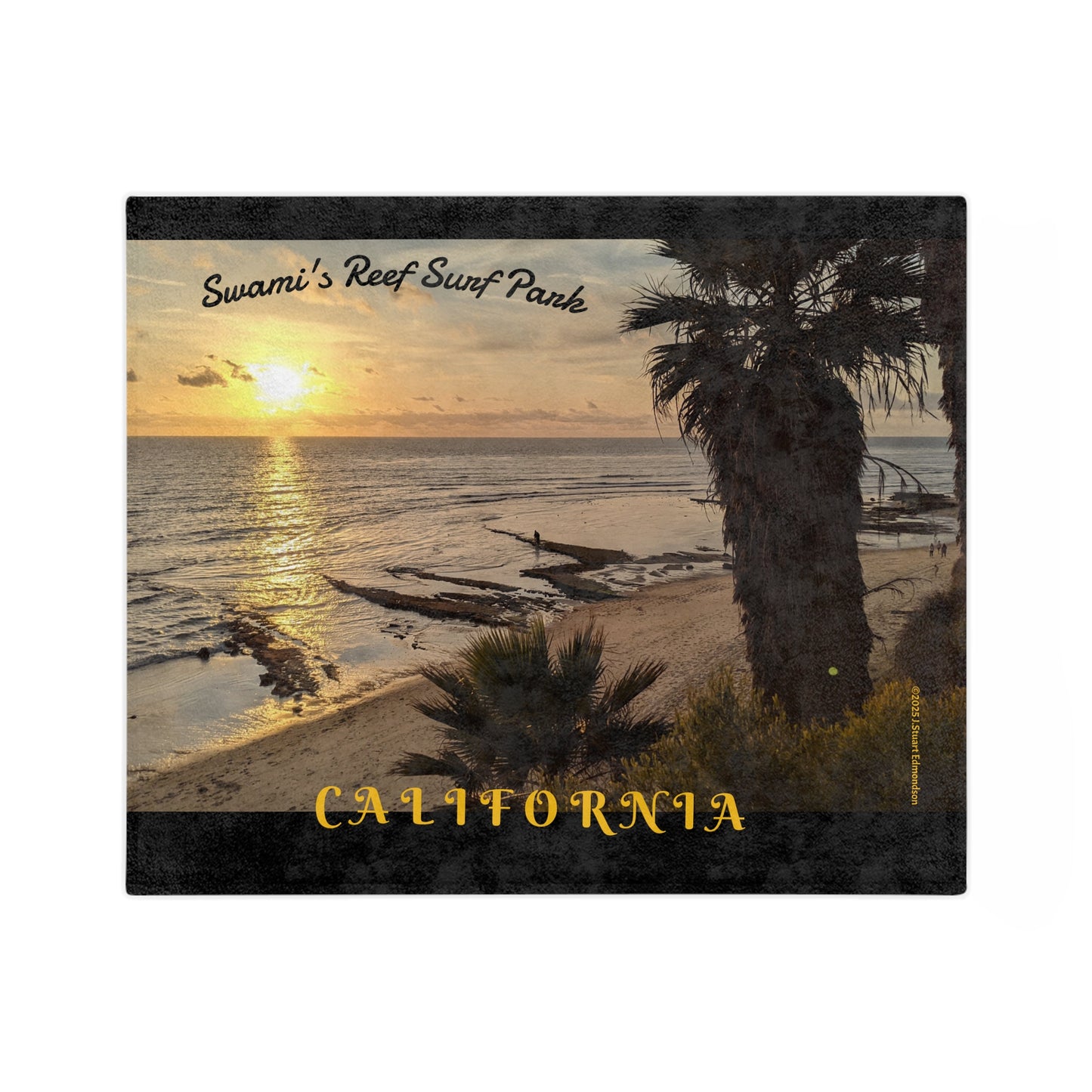Swamis Vibe Encinitas California JSE Designs Surfer Sunset Blanket #3. Cozy Velveteen Blanket | Beach Sunset Decor, California Theme, Travel Souvenir, Gift for Surf Lovers, Home Comfort, Warm Throw