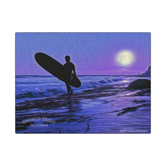 Swamis Vibe Encinitas California JSE Photograph #140 Purple Sunset Surfer Ocean Sunset Surfing Canvas, Beach Wall Art, Surf Decor, Coastal Home Decor, Beach House Wall Art, Perfect Gift for Surf Lovers