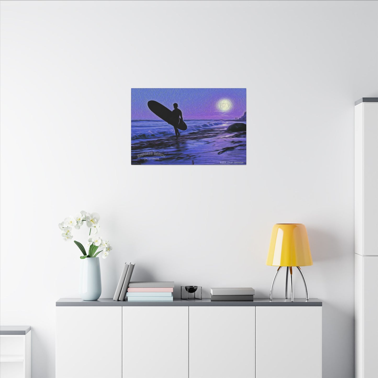 Swamis Vibe Encinitas California JSE Photograph #140 Purple Sunset Surfer Ocean Sunset Surfing Canvas, Beach Wall Art, Surf Decor, Coastal Home Decor, Beach House Wall Art, Perfect Gift for Surf Lovers