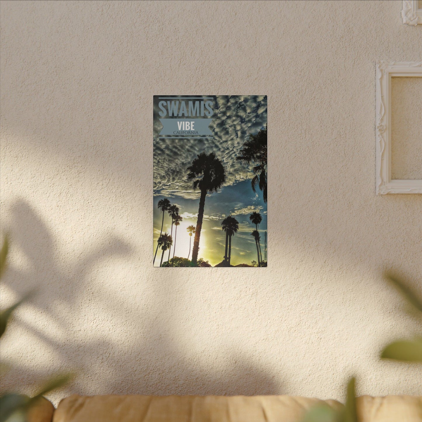 Swamis Vibe Encinitas California JSE Photograph #223 Sun Clouds Palms Sunset Palm Tree Canvas Art, Tropical Wall Decor for Home, Beach House Vibe, Gift for Nature Lovers, Summer Decoration