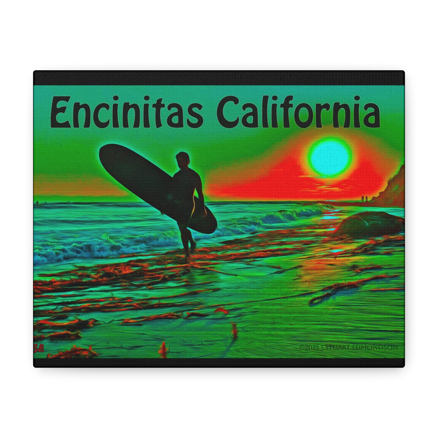 Encinitas California Surf Canvas Art | Coastal Wall Decor, Beach House Gift, Seaside Home Decor, California Art, Surfer Print