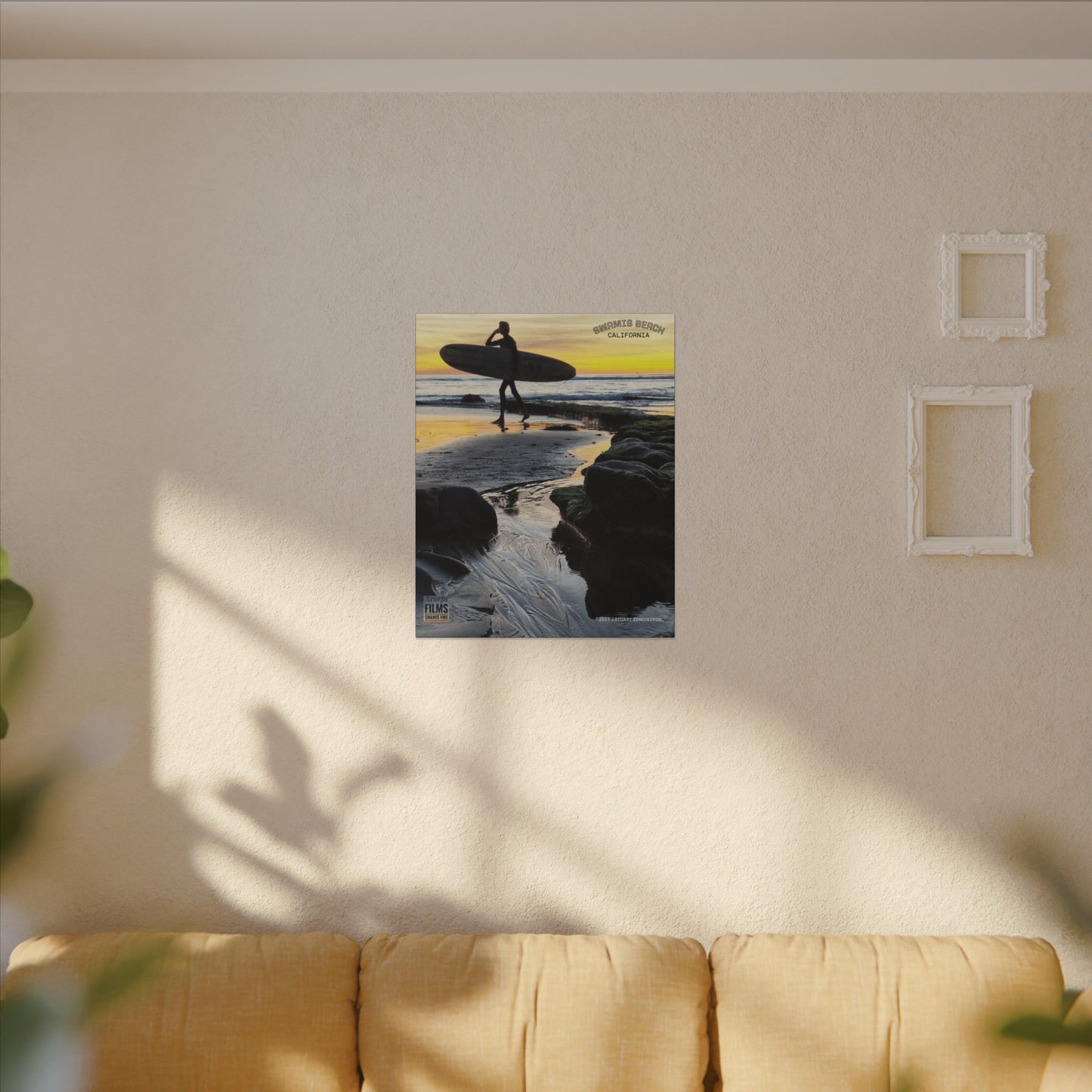 Swamis Vibe Encinitas California JSE Photograph #1200 Surfer On An Ancient Reef. Surfing Sunset Canvas Print - Beach Wall Art, Coastal Decor, Ocean Photography, Gift for Surfers, Home Aesthetic