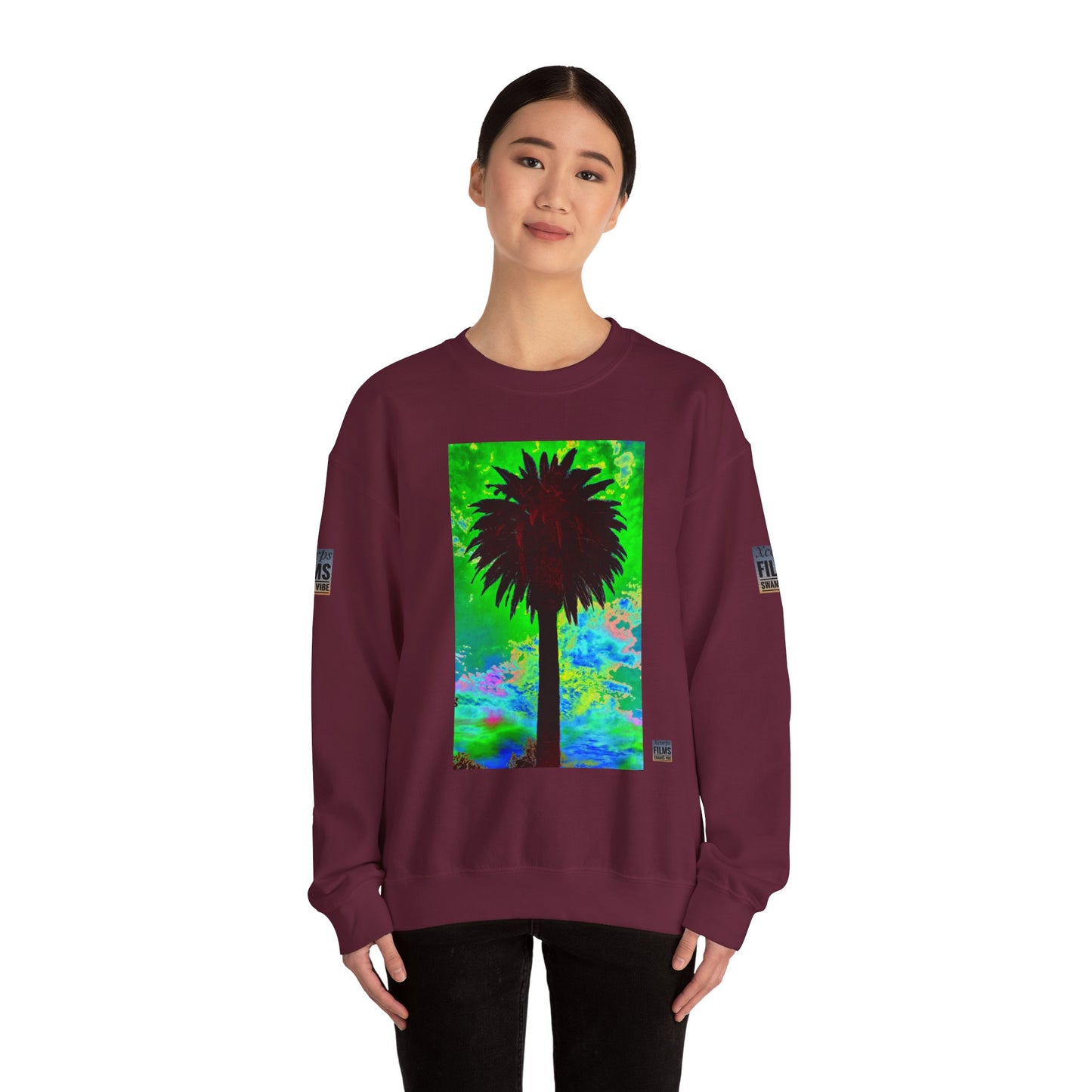 Palm Tree Surf Crewneck Sweatshirt - California Surfing Sunset JSE Surf Photo Designs #12525