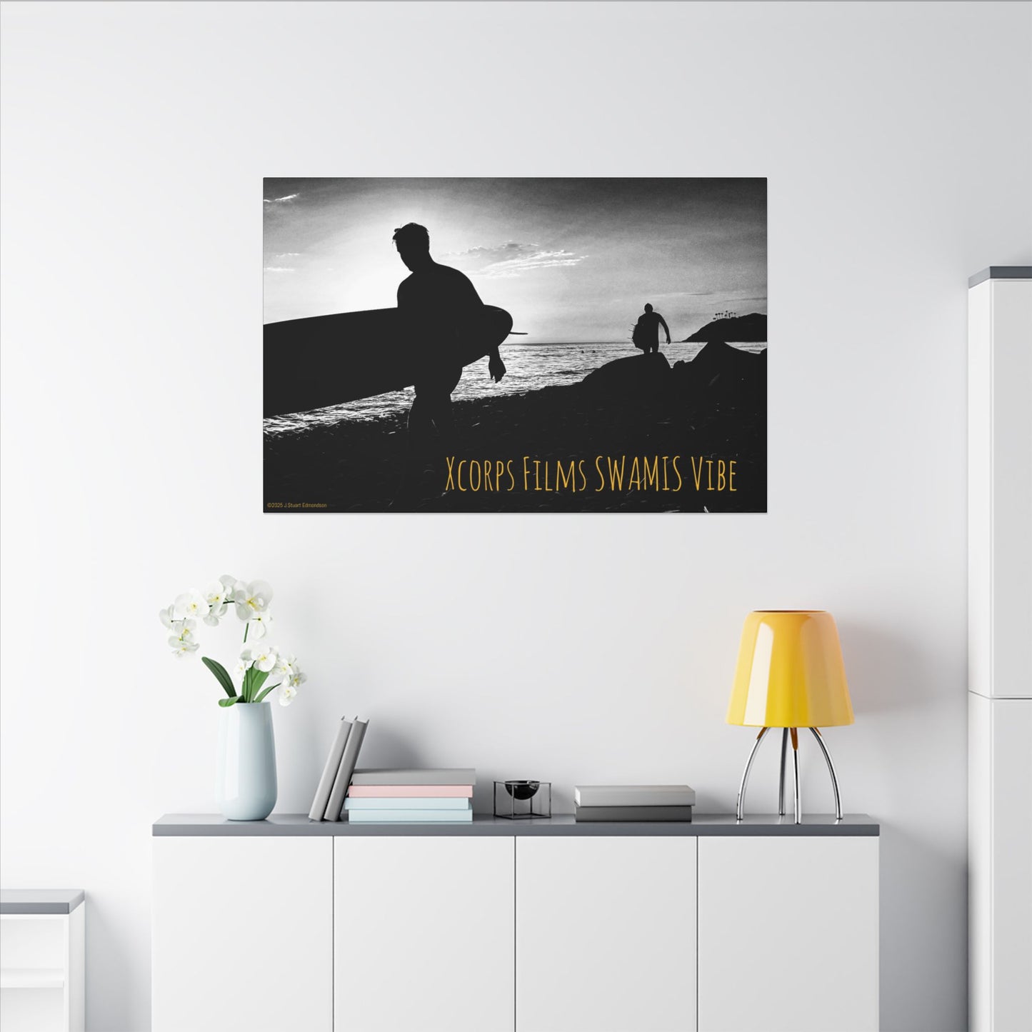 Swamis Vibe Encinitas California JSE Photograph #1029 Swamis Surfers Silhouettes Surfing Art Print, Black-and-White Canvas Wall Decor, Beach Vibe, Surf Culture Home Decoration, Gift for Surfers, Beach Lovers