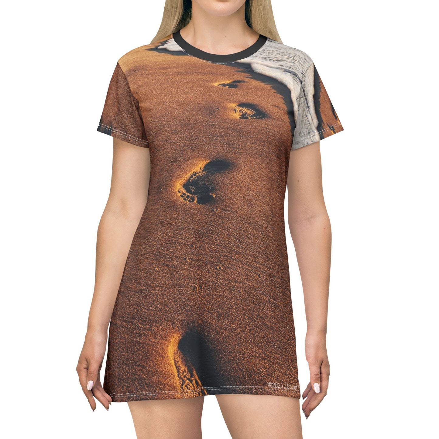 Swamis Vibe Coastal T-Shirt Beach Dress #5. Footography Artistic Nature T-Shirt Dress Beach Footprint T-Shirt Dress, Relaxed Summer Style, Casual Wear, Beach Vacation Outfit, Unique Gift Idea, Comfortable Dress