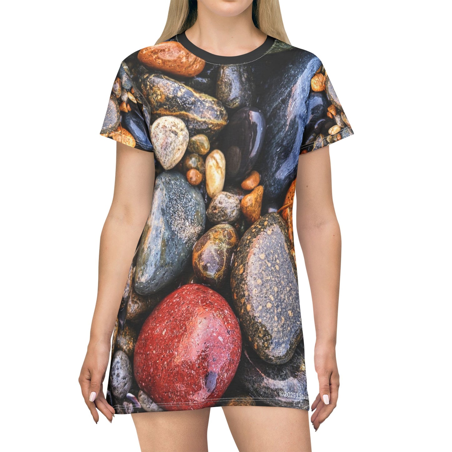 Swamis Vibe Stone T-Shirt Beach Dress #10. Swamis Ancient River Rocks Artistic Nature T-Shirt Dress. Geological T-Shirt Dress, Rock Pattern Dress, Nature Lovers Apparel, Boho Style Dress, Fashion