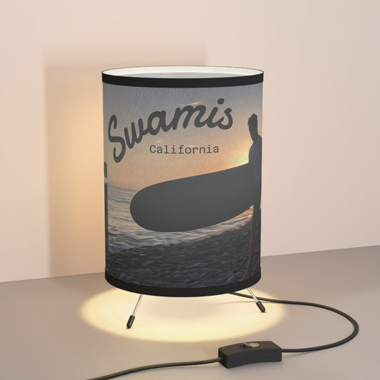 Swamis Vibe Surf and Sunsets Swamis Surf Beach Lamp #2. Tripod Surfing Lamp with High-Res Printed Shade, Coastal Decor, Home Lighting, Beach Aesthetic, Unique Gift for Surfers, California Style