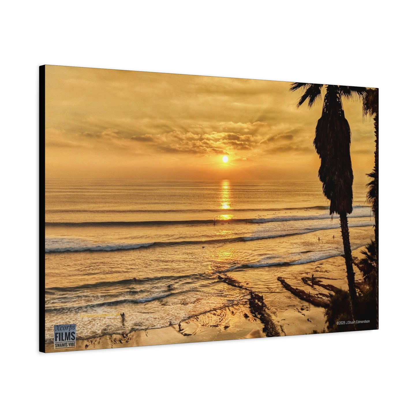 Swamis Vibe Encinitas California JSE Photograph #339 Swamis Sunset Gold Stretched Canvas Art, Sunset Beach Decor, Coastal Wall Art, Ocean Landscape Print, Tropical Home Decoration, Beach Lover Gift