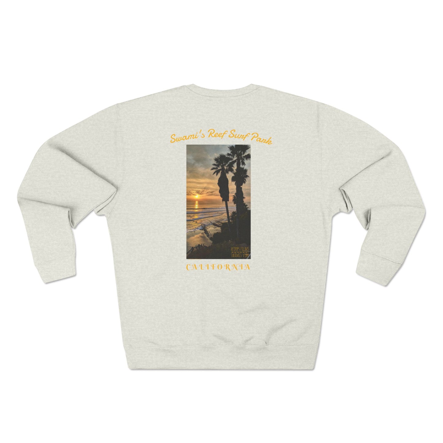 Swamis Vibe Encinitas California JSE Designs #1. Custom Designed Swamis Surf Park Crewneck Unisex Sweatshirt - Beautiful  Surfing Beach Sunset California Coast