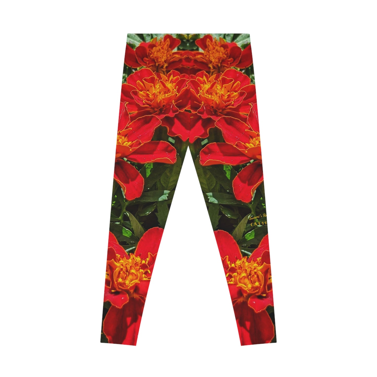 Swamis Vibe Encinitas California JSE Designs Surfer Sunset Leggings #5. Red Vibrant Floral Stretchy Leggings, Custom Workout Pants, Yoga Style Leggings, Gift for Her, Spring Fashion Bottoms