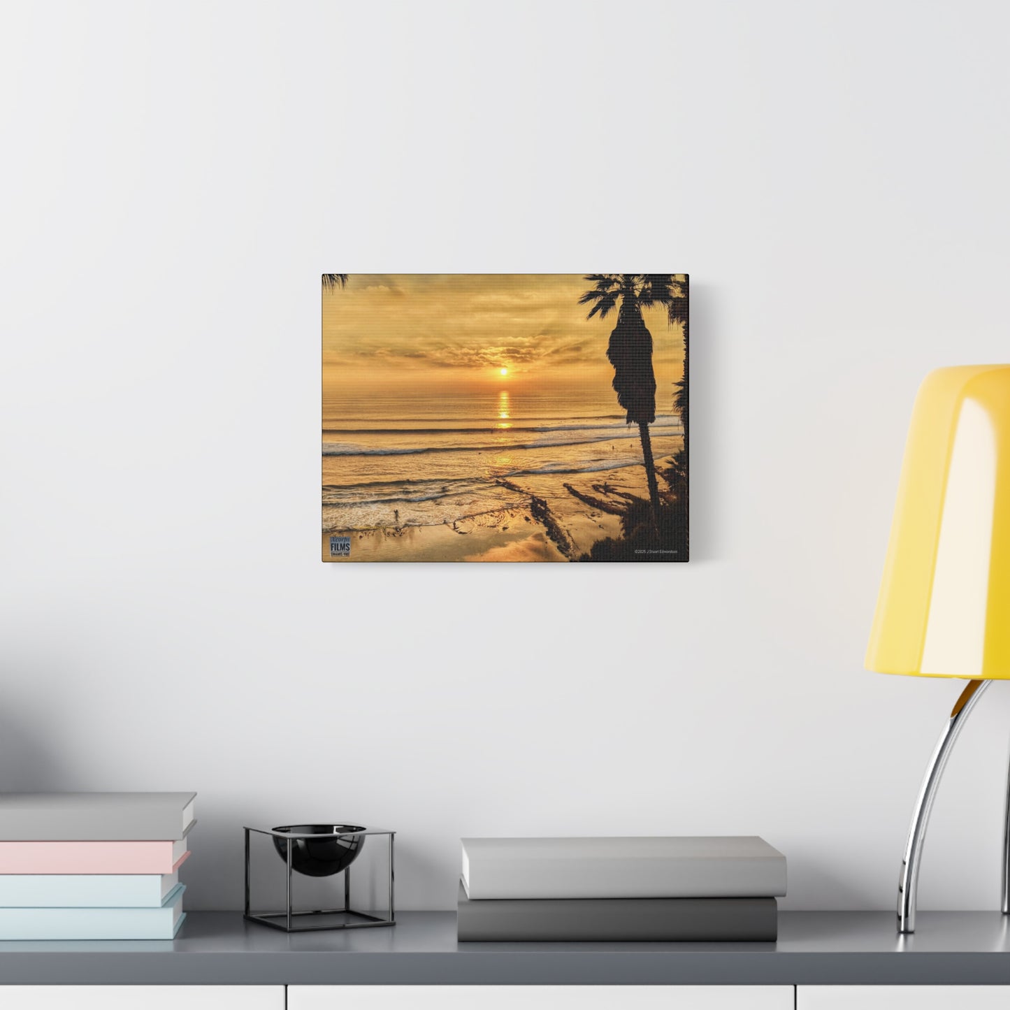 Swamis Vibe Encinitas California JSE Photograph #339 Swamis Sunset Gold Stretched Canvas Art, Sunset Beach Decor, Coastal Wall Art, Ocean Landscape Print, Tropical Home Decoration, Beach Lover Gift