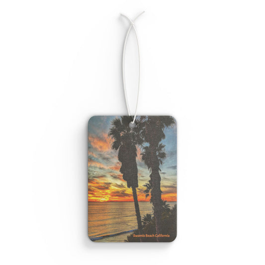 Swamis Vibe Encinitas California JSE Xcorps Films Designs #17. Swamis Vibe Sunset Palm Trees Air Fresheners in 3 scent options