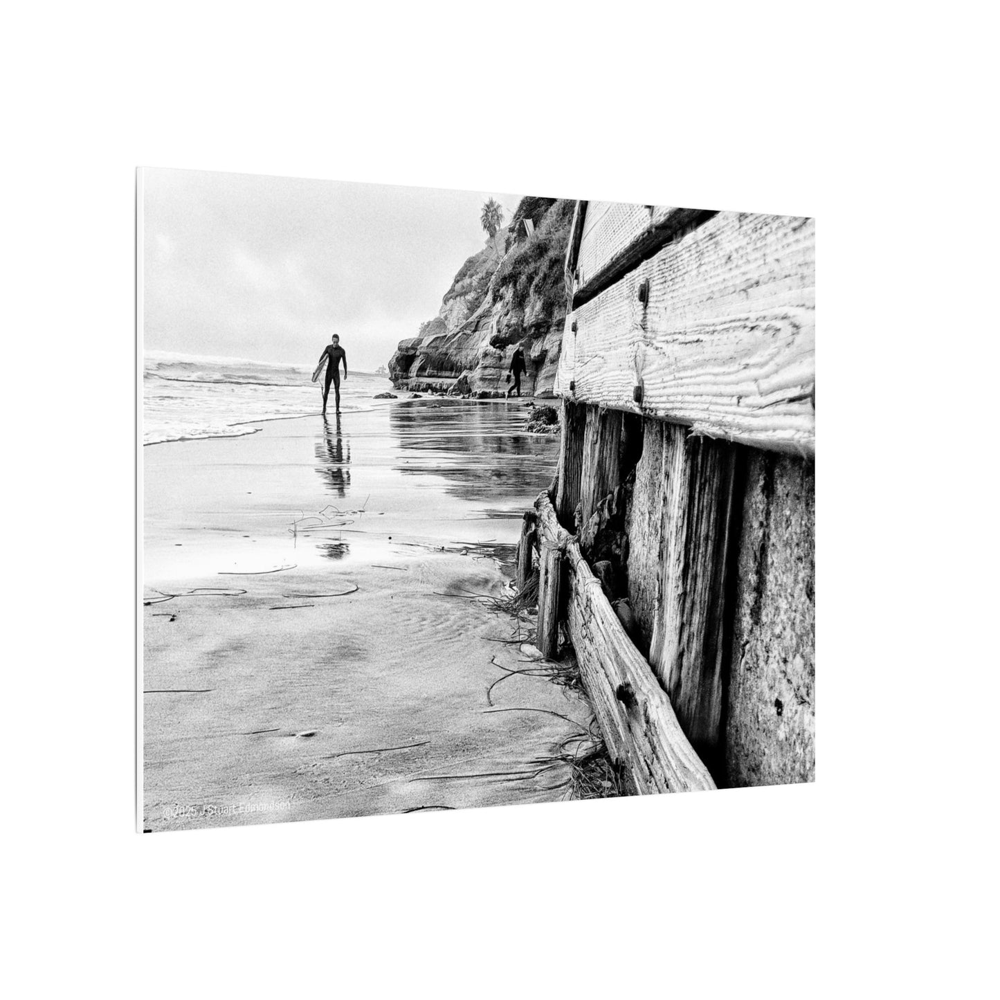 Swamis Vibe Encinitas California JSE Photograph #1221 Surfer on Swamis Beach BW Surfing Wall Art Print, Black and White Coastal Decor, Beach Lover Gift, Home Office Artwork, Surfer Canvas