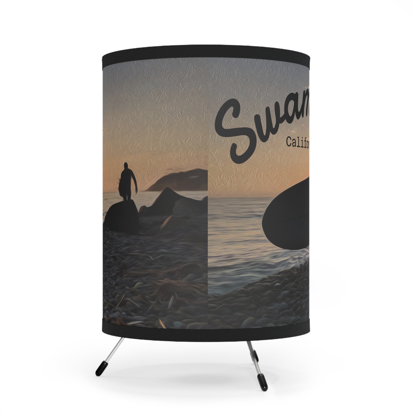 Swamis Vibe Surf and Sunsets Swamis Surf Beach Lamp #2. Tripod Surfing Lamp with High-Res Printed Shade, Coastal Decor, Home Lighting, Beach Aesthetic, Unique Gift for Surfers, California Style