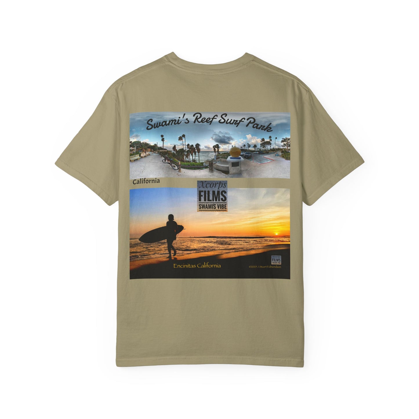 Swamis Vibe Xcorps Films Encinitas California JSE Designs #1241 Swamis Reef Surf Park Unisex T Panorama  Surf-Inspired Unisex T-Shirt, Beach Wear, Vacation Souvenir, Summer Gift, Ocean Lover's Apparel, Surfing Memories Shirt