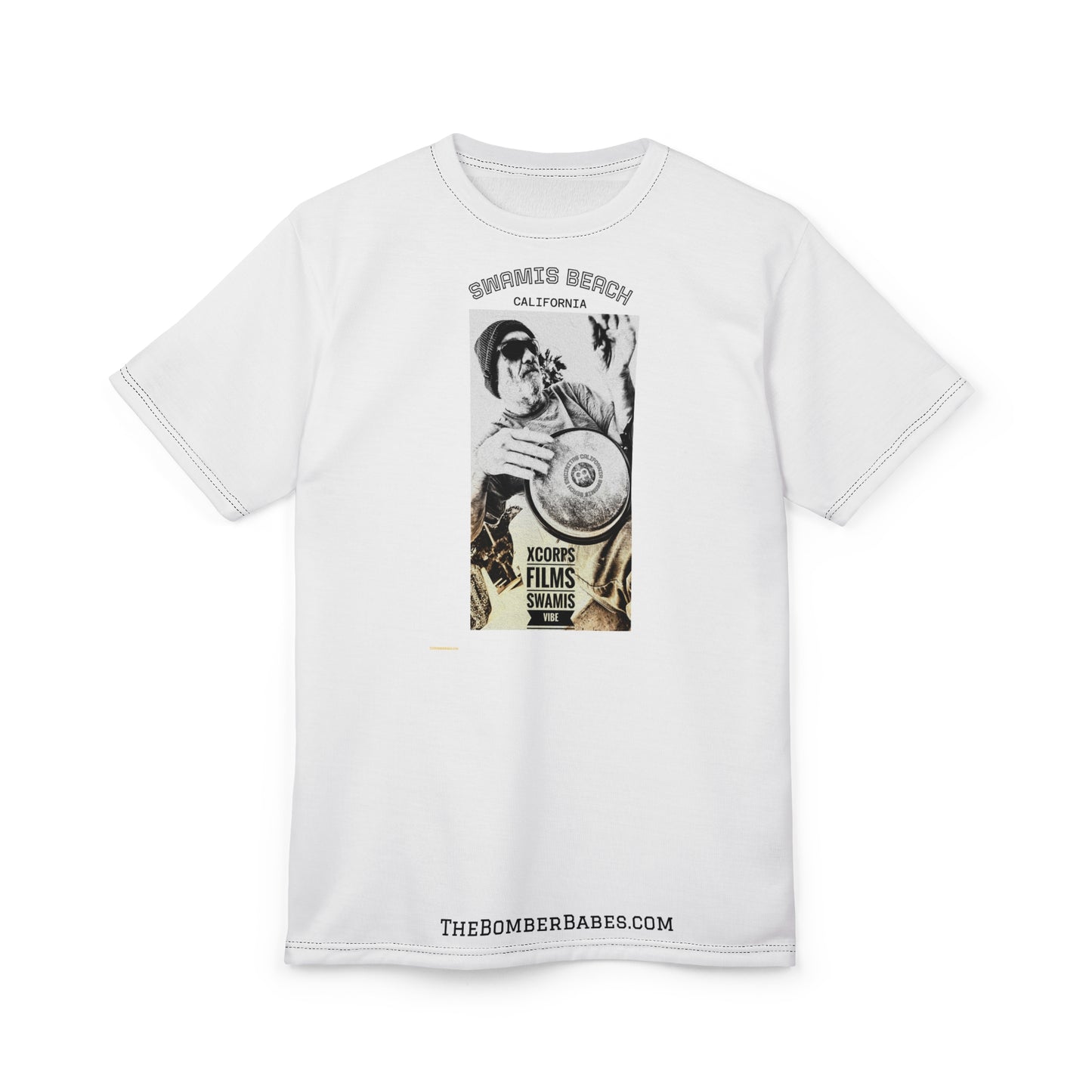 Swamis Vibe Encinitas California JSE Designs #10. Drum Beat Unisex T Vintage Film Lover's Unisex Tee, Music Enthusiast Shirt, Artsy Graphic Tee, Hipster AOP T-Shirt, Unique Gift for Him/Her