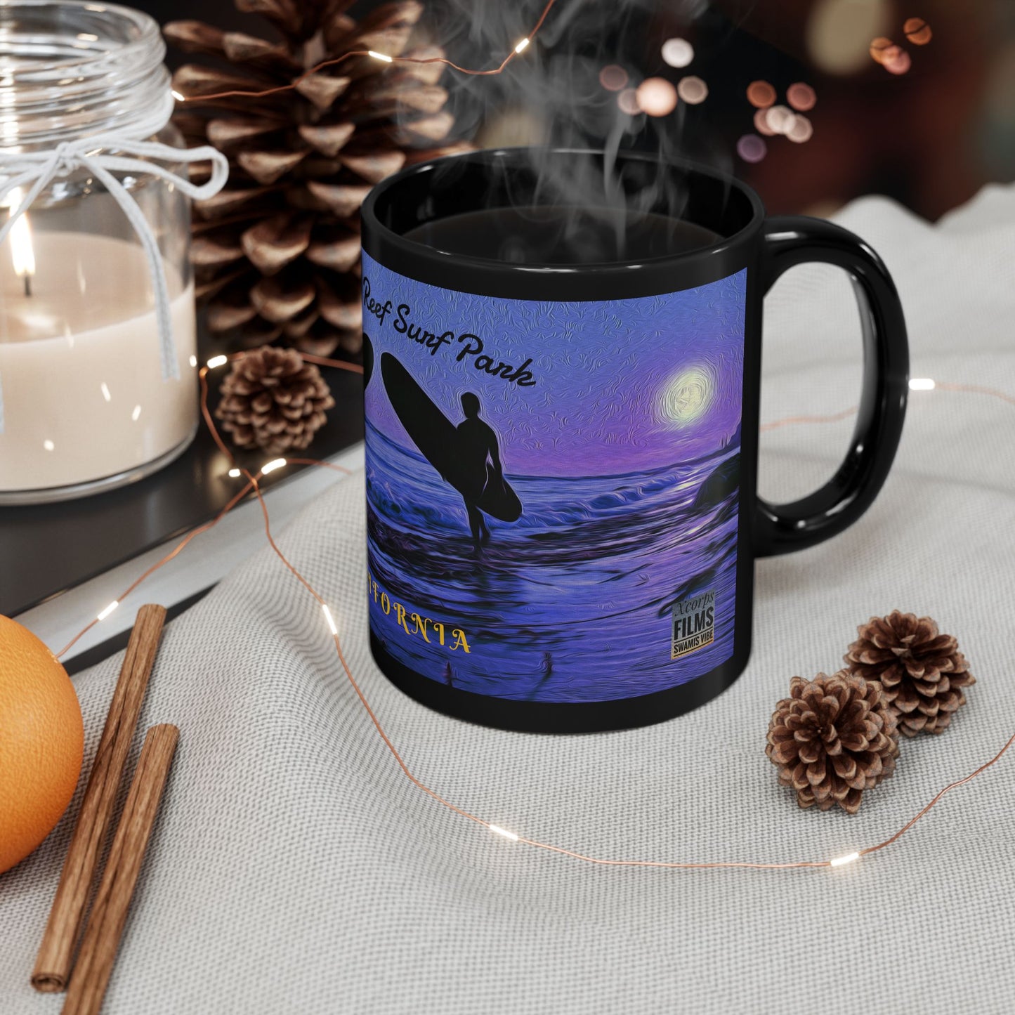 Swamis Vibe Encinitas California JSE Designs #7. Swamis Vibe Purple Surfer Ceramic Mug Surf's Up Black Mug, Swami's Reef Surf Park Coffee Cup, Ocean Lover Gift, Beach House Decor, California Surfing Mug, Adventure Drinkware