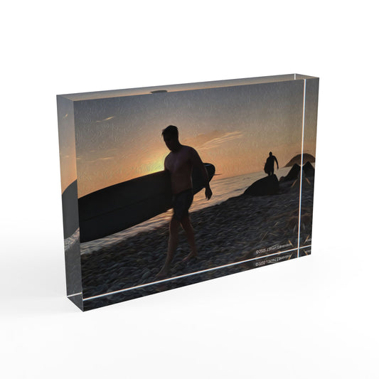 The Swamis Vibe Surf and Sunset Photo Film series Encinitas California - Surfers Silhouettes #1 Sunset Surf Photo Block Display, Photo Art, Home Decor, Gifts for Surfers, Beach Lovers, Coastal Decor
