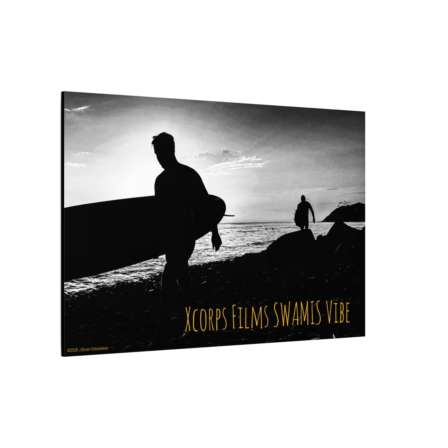 Swamis Vibe Encinitas California JSE Photograph #1029 Swamis Surfers Silhouettes Surfing Art Print, Black-and-White Canvas Wall Decor, Beach Vibe, Surf Culture Home Decoration, Gift for Surfers, Beach Lovers