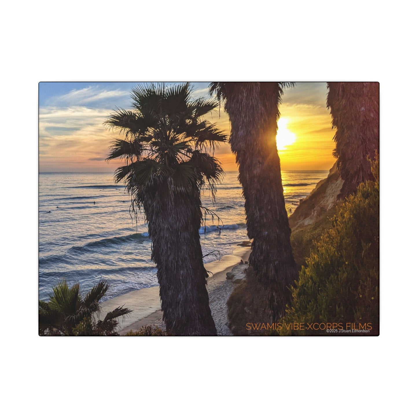 Swamis Vibe Encinitas California JSE Photograph #102 Swamis Sunset Palms and Waves Coastal Sunset Canvas Print, Wall Art, Beach Decor, Home Decor, Nature Wall Art, Tropical Print