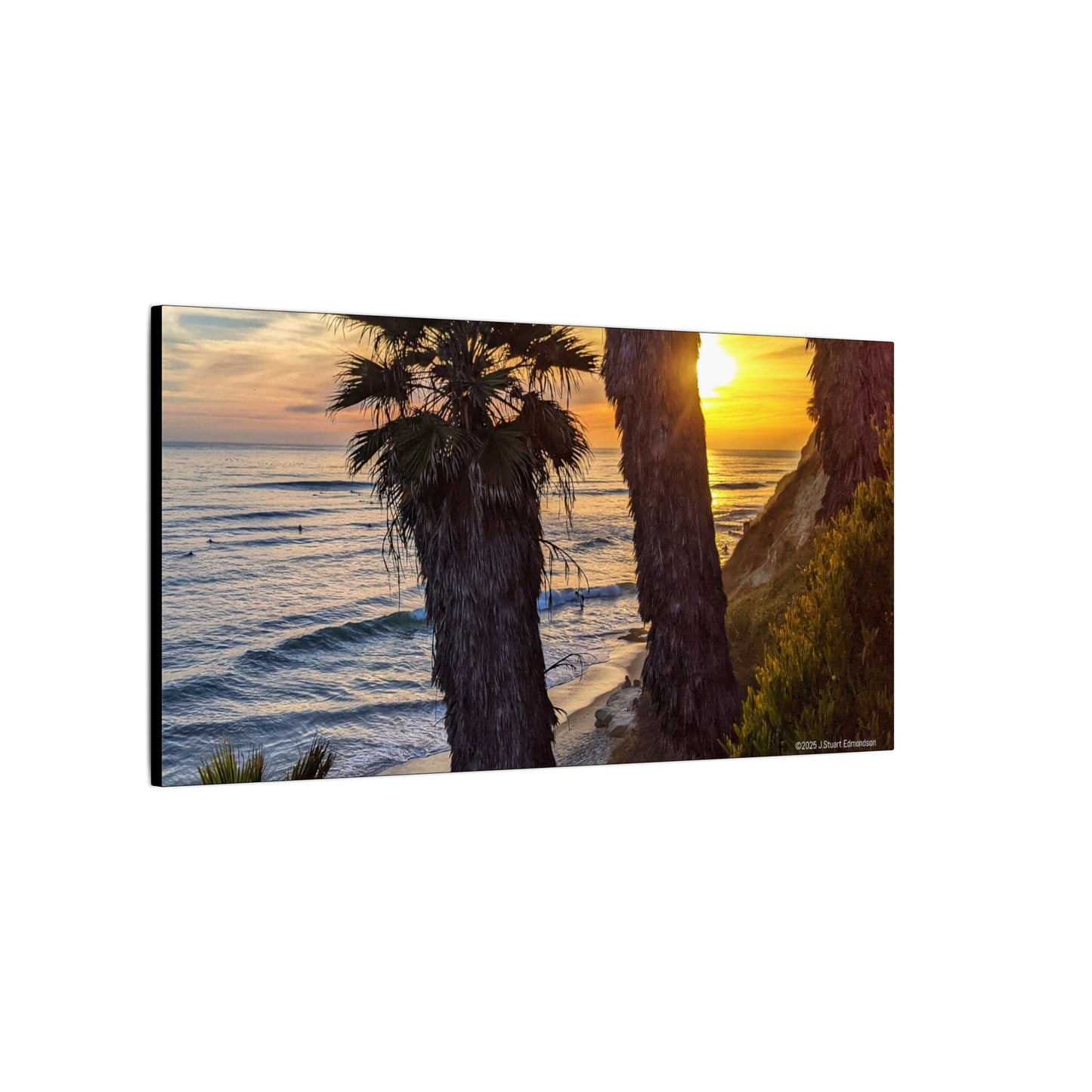 Swamis Vibe Encinitas California JSE Photograph #102 Swamis Sunset Palms and Waves Coastal Sunset Canvas Print, Wall Art, Beach Decor, Home Decor, Nature Wall Art, Tropical Print