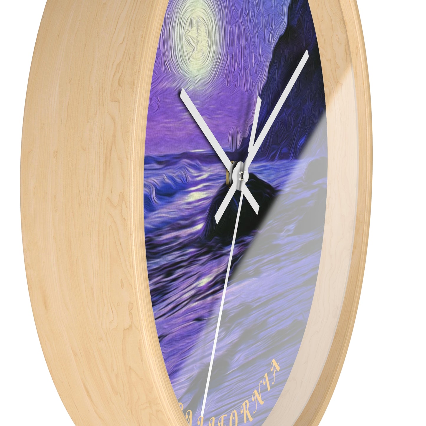 Swamis Vibe Encinitas California JSE Designs Swamis Surfing Sunset Wall Clock #6. Purple Moon - Serene Moonlit Beach Wall Clock | Coastal Home Decor, Nautical Gift, Ocean Lover's Art, Unique Timepiece, Relaxing Atmosphere
