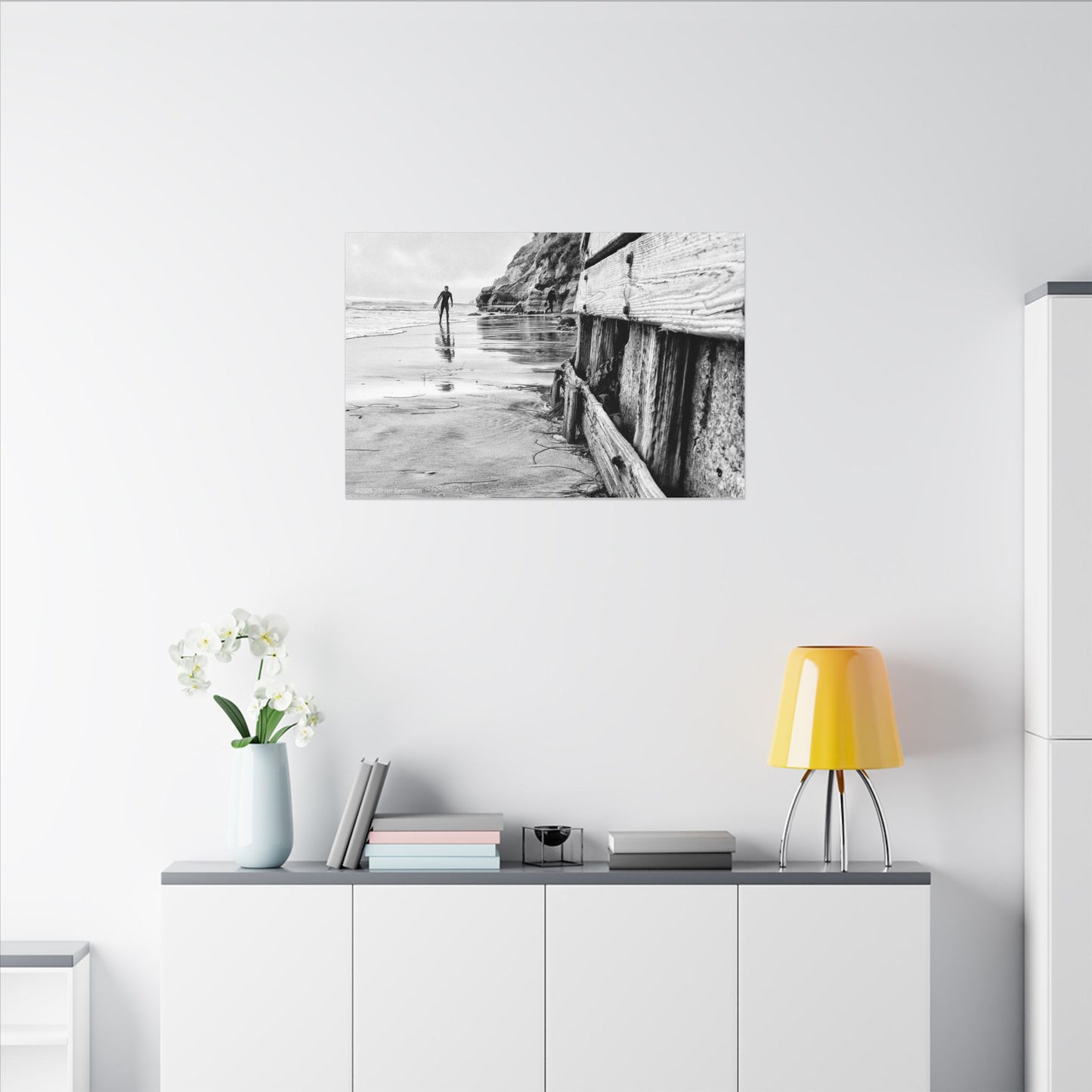 Swamis Vibe Encinitas California JSE Photograph #1221 Surfer on Swamis Beach BW Surfing Wall Art Print, Black and White Coastal Decor, Beach Lover Gift, Home Office Artwork, Surfer Canvas