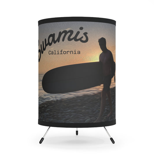 Swamis Vibe Surf and Sunsets Swamis Surf Beach Lamp #2. Tripod Surfing Lamp with High-Res Printed Shade, Coastal Decor, Home Lighting, Beach Aesthetic, Unique Gift for Surfers, California Style