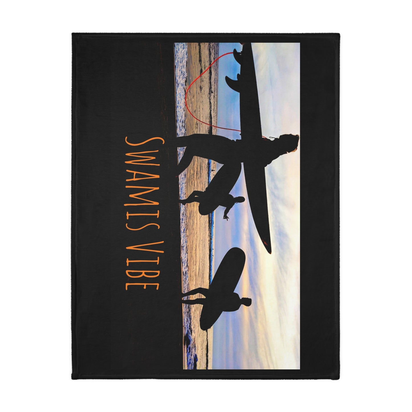 Swamis Vibe Encinitas California JSE Designs Surfer Sunset Blanket #2. Velveteen Microfiber Blanket - Swamis Vibe Surfer Sunset Beach California Two-sided Print