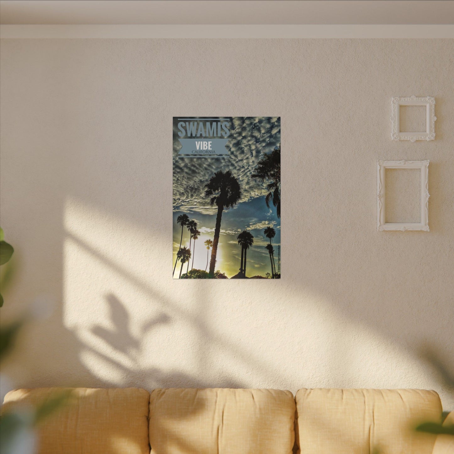 Swamis Vibe Encinitas California JSE Photograph #223 Sun Clouds Palms Sunset Palm Tree Canvas Art, Tropical Wall Decor for Home, Beach House Vibe, Gift for Nature Lovers, Summer Decoration