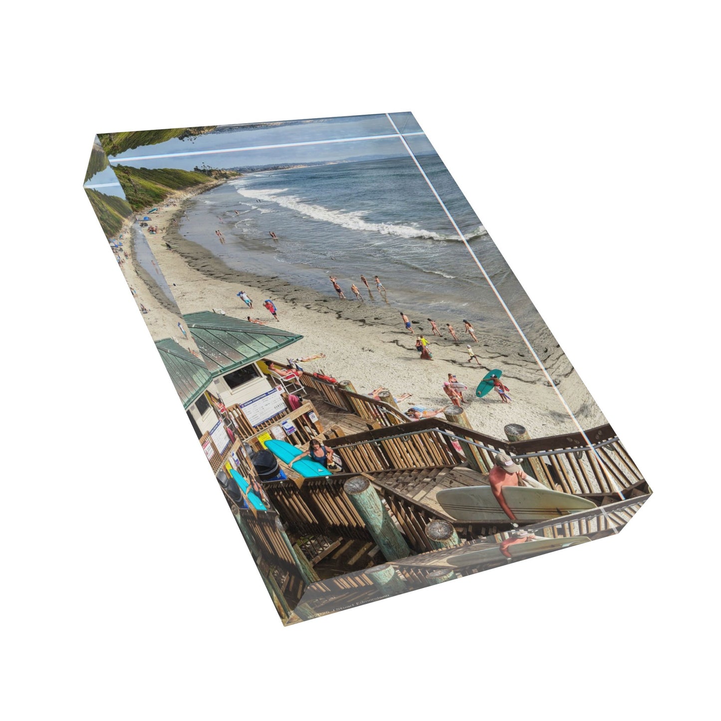 Swamis Vibe Surf and Sunsets Swamis Beach Stairway Encinitas California Photo Block, Custom Beach Decor, Photo Display, Vacation Keepsake, Gift for Beach Lovers, Coastal Home Accent