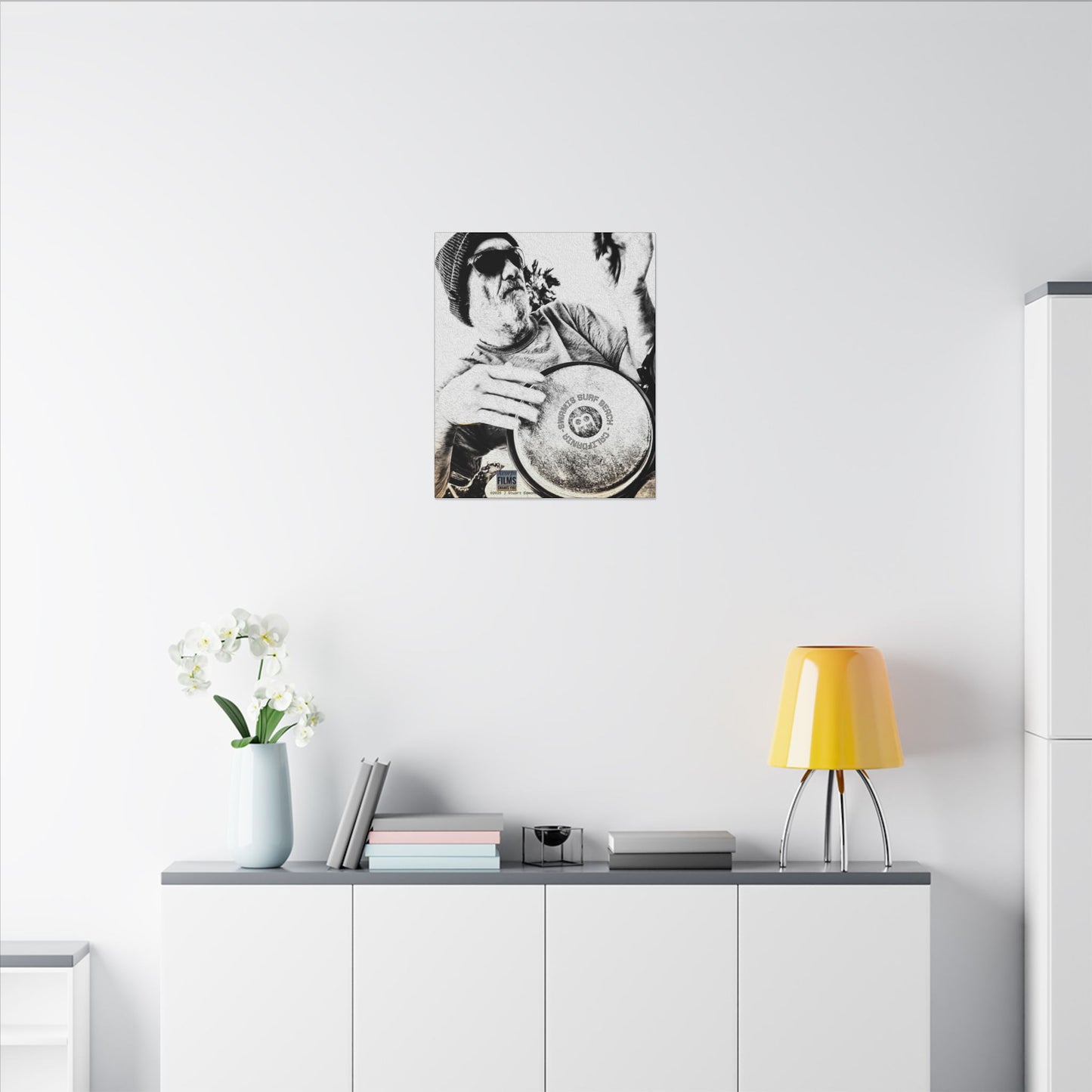 Swamis Vibe Encinitas California JSE Designs #124. Drum Beat Canvas Boxed Photo Prints- San Diego, California Surfing Beach Design, Drummer, Musician