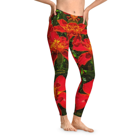 Swamis Vibe Encinitas California JSE Designs Surfer Sunset Leggings #5. Red Vibrant Floral Stretchy Leggings, Custom Workout Pants, Yoga Style Leggings, Gift for Her, Spring Fashion Bottoms