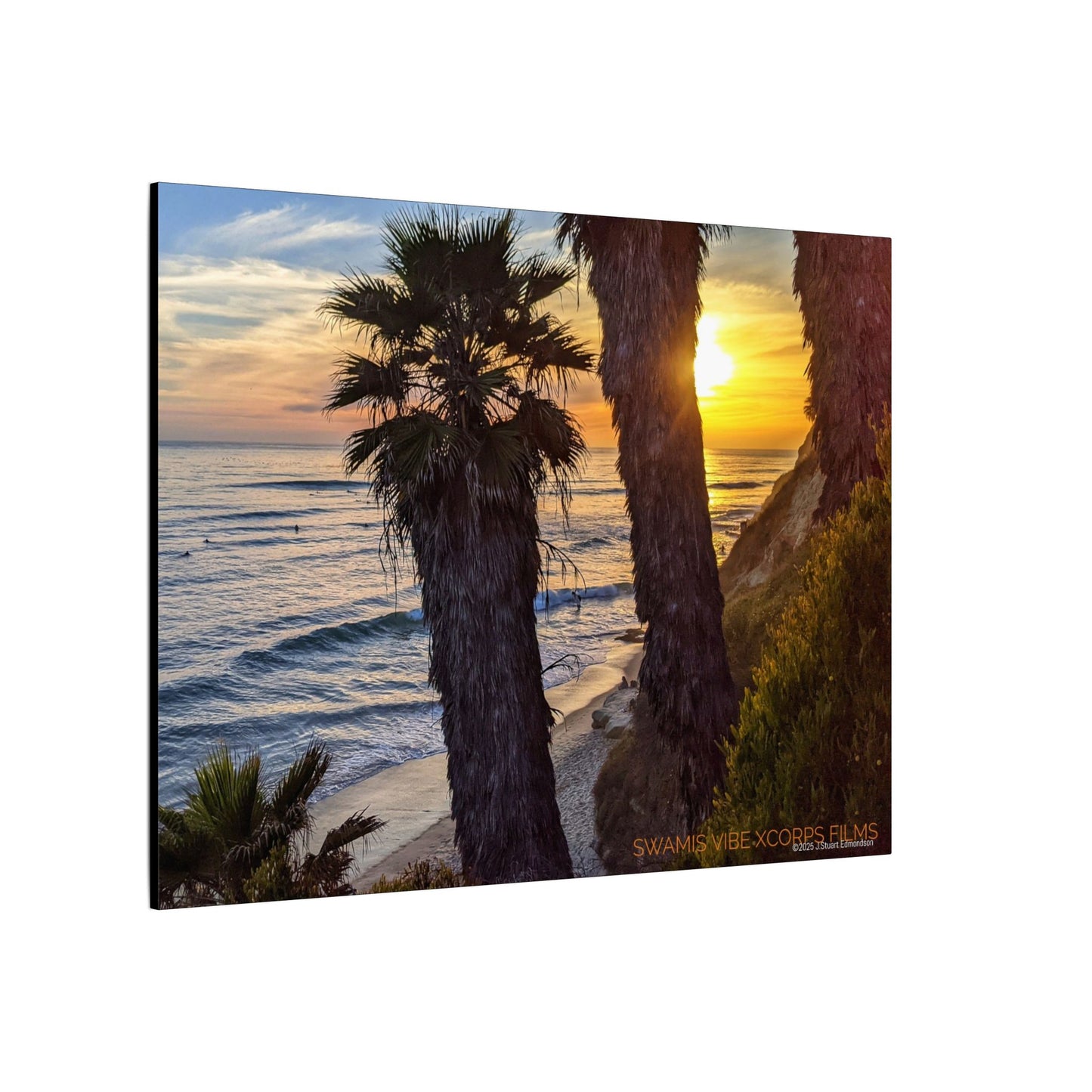 Swamis Vibe Encinitas California JSE Photograph #102 Swamis Sunset Palms and Waves Coastal Sunset Canvas Print, Wall Art, Beach Decor, Home Decor, Nature Wall Art, Tropical Print