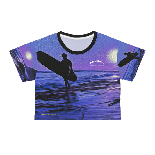 Swamis Vibe Purple Moon Surfer Crop T Shirt Surfer Vibes Crop Tee, Beachwear, Summer Top, Ocean Lover Shirt, Unique Gift for Surf Enthusiasts