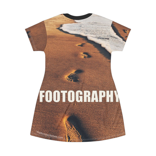 Swamis Vibe Coastal T-Shirt Beach Dress #5. Footography Artistic Nature T-Shirt Dress Beach Footprint T-Shirt Dress, Relaxed Summer Style, Casual Wear, Beach Vacation Outfit, Unique Gift Idea, Comfortable Dress