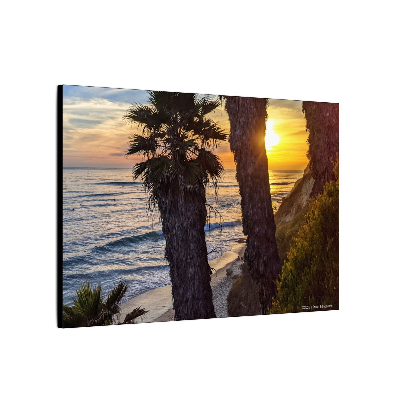 Swamis Vibe Encinitas California JSE Photograph #102 Swamis Sunset Palms and Waves Coastal Sunset Canvas Print, Wall Art, Beach Decor, Home Decor, Nature Wall Art, Tropical Print